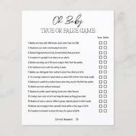 Papier Baby Shower True or False Game