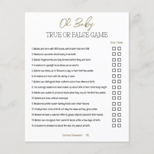 Papier Baby Shower True or False Game