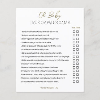 Papier Baby Shower True or False Game