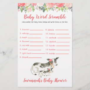 Papier Baby shower Vache Bébé Mot Scramble Jeu