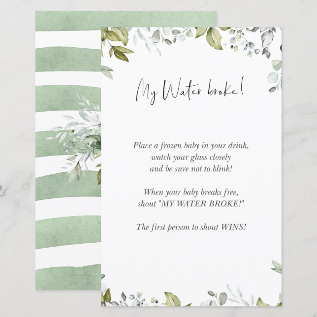 Papier Baby shower vert Mini Signe - Mon Eau Broke! (Devant / Derrière)
