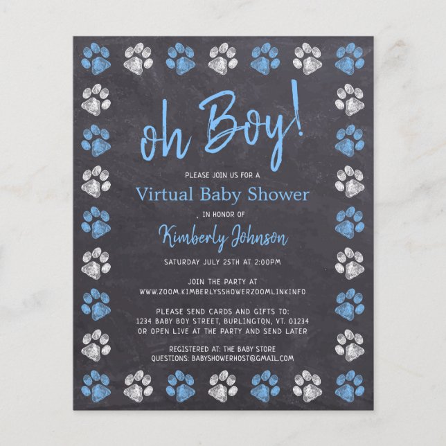 Papier Baby shower virtuel Empreinte de patte pour garçon (Devant)