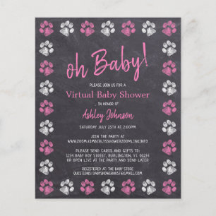 Papier Baby shower virtuel Empreinte de patte rose budget