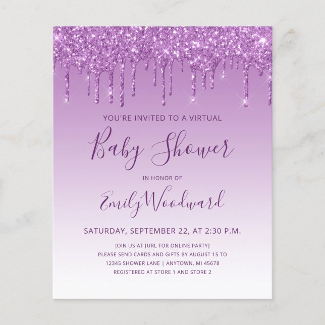 Papier Baby shower virtuel Parties scintillant violet bud (Devant)