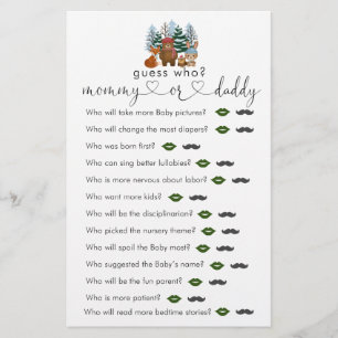 Papier Baby shower Woodland d'hiver Devinez Qui Joue