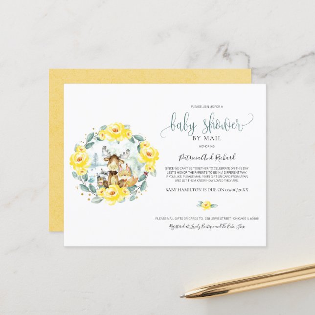 Papier Baby shower Woodland Greenerife Par Courrier Invit (Devant/Arrière en situation)