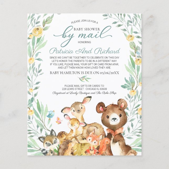Papier Baby shower Woodland Par Courrier Budget Invitatio (Devant)
