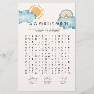 Papier Baby shower Word Search Game Card