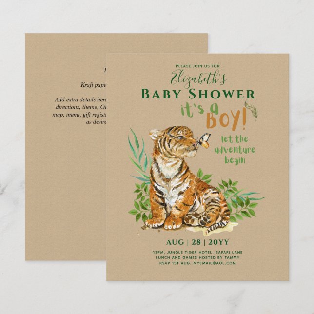 Papier Baby Tiger Genre Révéler les invitations à la douc (Devant / Derrière)