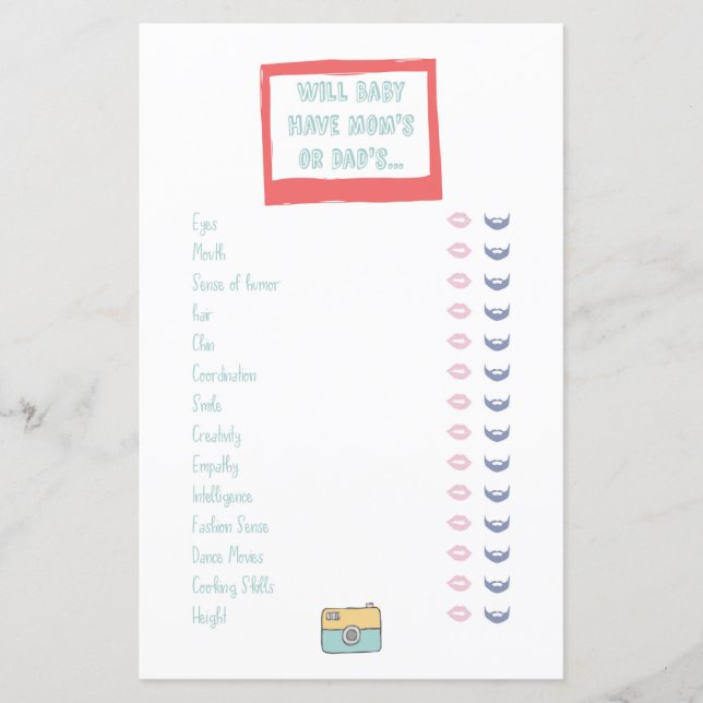 Papier Baby Traits Baby shower d'aventure Jeu (Devant)