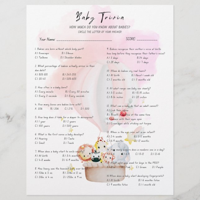 Papier Baby Trivia Baby shower Jeu (Devant)