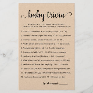 Papier Baby Trivia Jeu avec réponses Baby shower partie