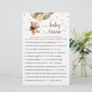 Papier Baby Trivia Jeu Baby shower Teddy Bear