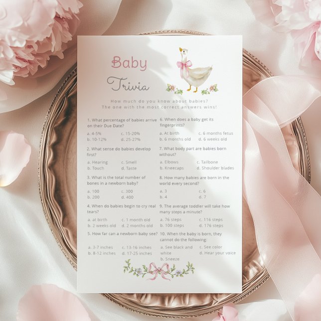 Papier Baby Trivia Pink Silly Goose jeu baby shower (Créateur téléchargé)