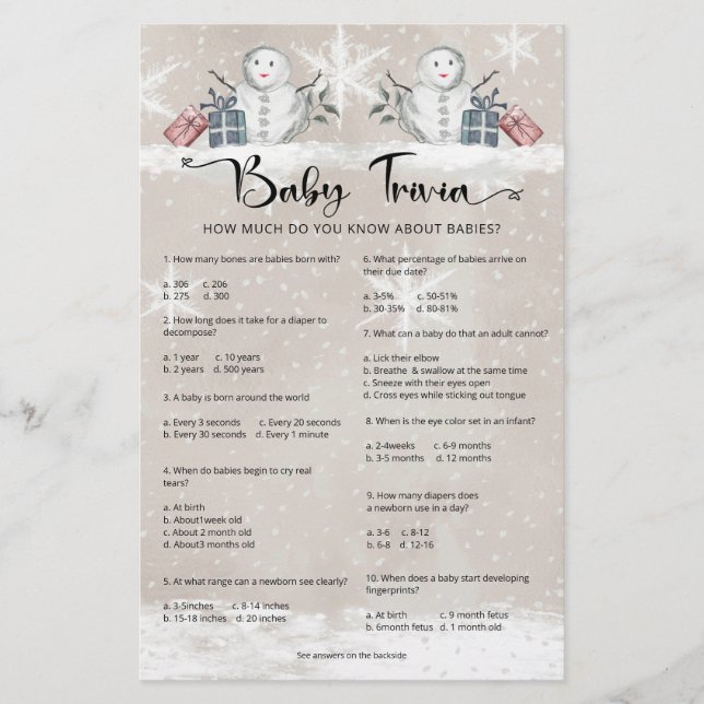 Papier Baby Trivia Snowman Baby shower (Devant)