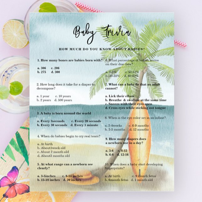 Papier Baby Trivia - Surf plage Baby shower Jeu (Créateur téléchargé)
