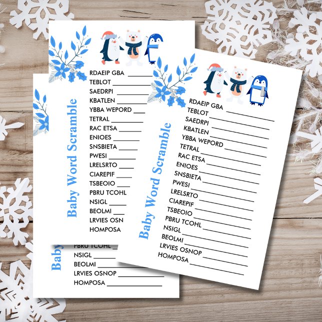 Papier Baby Word Scramble jeu hiver polaire ours pingouin (Créateur téléchargé)