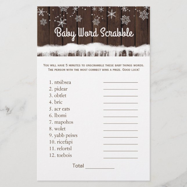 Papier Baby Word Scramble Nursery Rhyme Baby shower Jeux (Devant)
