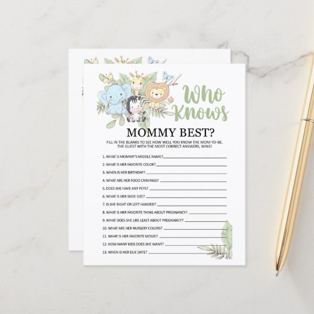 Papier BabyShower Game qui connaît maman/papa sur le dos (Devant/Arrière en situation)