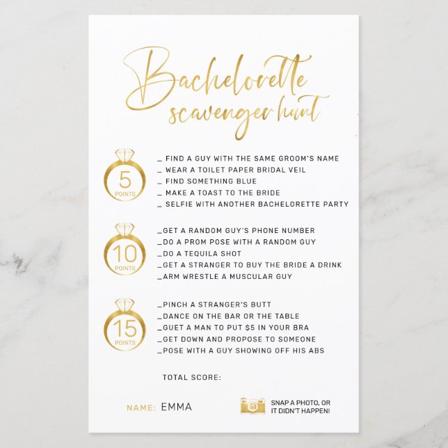 Papier Bachelorette Faux Gold personnalisable (Devant)