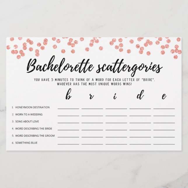 Papier Bachelorette Scattergories éditable Jeu nuptial (Devant)