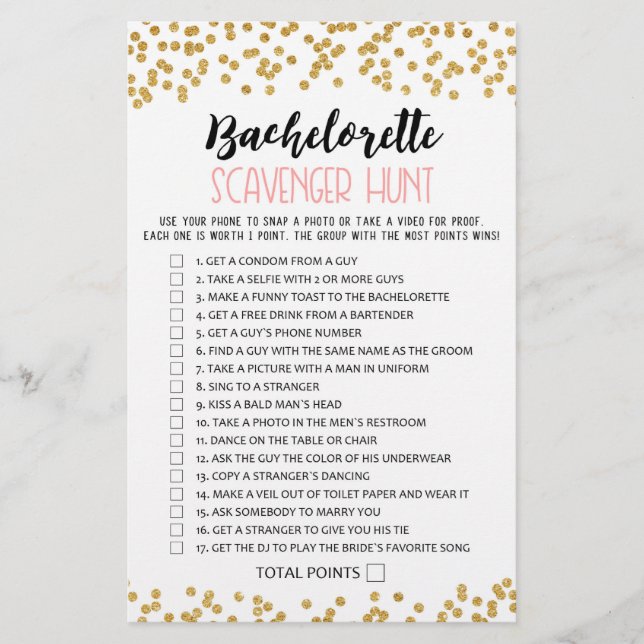 Papier Bachelorette Scavenger Chasse Hen Party jeu (Devant)