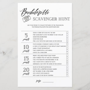 Papier Bachelorette Scavenger Chasse nuptiale jeu de douc