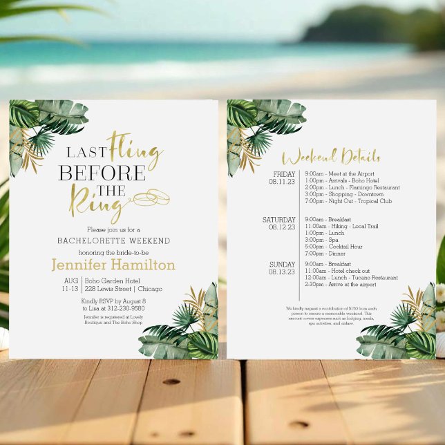 Papier Bachelorette Week-end Itinéraire Budget Invitation (Créateur téléchargé)