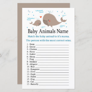 Papier Baleine Bébé Animaux Nom Jeu