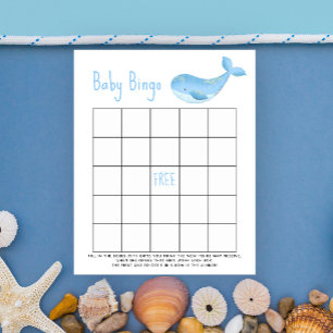 Papier Baleine bleue aquarelle - Jeu de bingo Baby shower