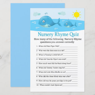 Papier Baleine Nursery Rhyme jeu de baby shower