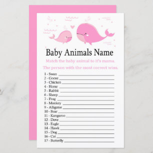 Papier Baleine rose Bébé Animaux Nom Jeu
