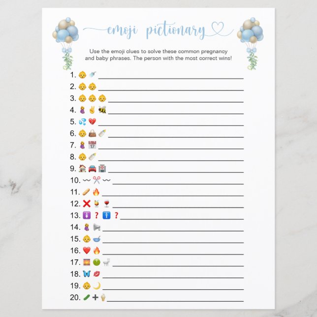 Papier Balloirs Bleus Double Côté Emoji jeu Pictionary (Devant)