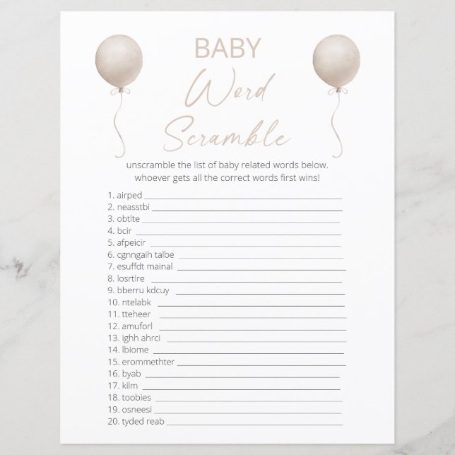 Papier Ballons beige Baby shower Mot (Devant)
