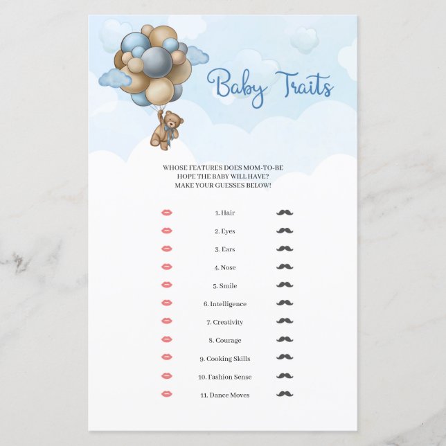 Papier Ballons beiges bleu ours en peluche Bébé Bichons (Devant)
