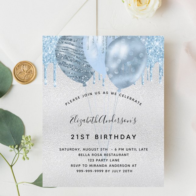 Papier Ballons bleu argent d'anniversaire budgétaire (Créateur téléchargé)