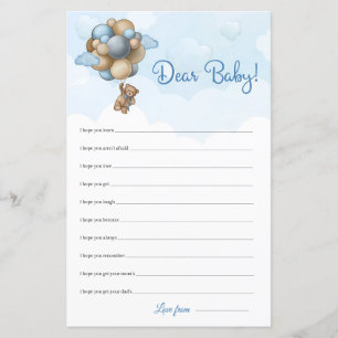 Papier Ballons bleu brun ours en peluche Chers voeux pour