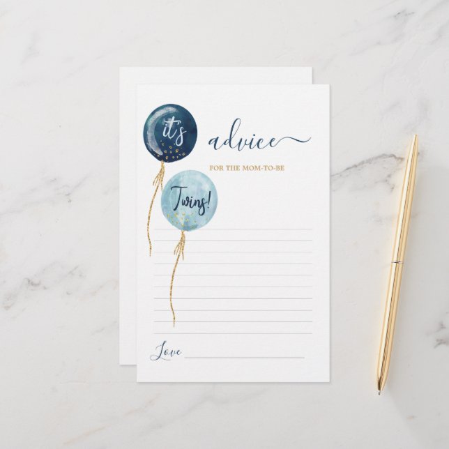 Papier Ballons bleu marine jumeaux Conseils à maman d'êtr (Devant/Arrière en situation)