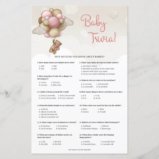 Papier Ballons brun rose pour bébé ours bébé Trivia bébé (Devant)