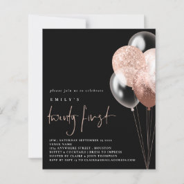 Papier Ballons Budget Script Rose Or 21e Invitation noir