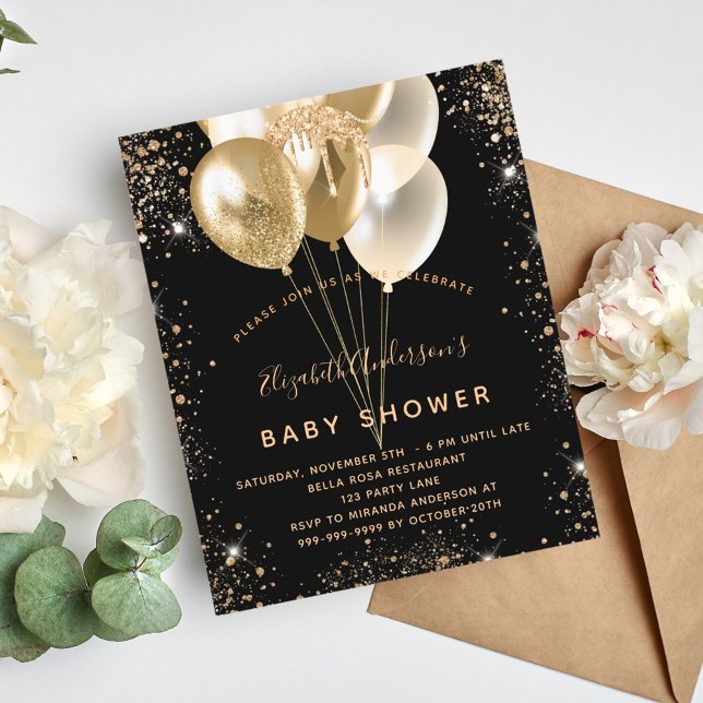 Papier Ballons de parties scintillant en or noir du Baby  (Créateur téléchargé)