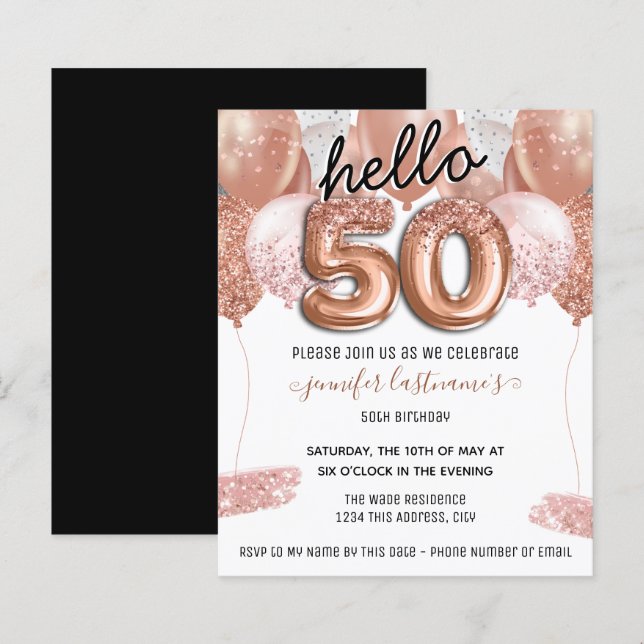 Papier Ballons de Parties scintillant rose 50e fête d'ann (Devant / Derrière)
