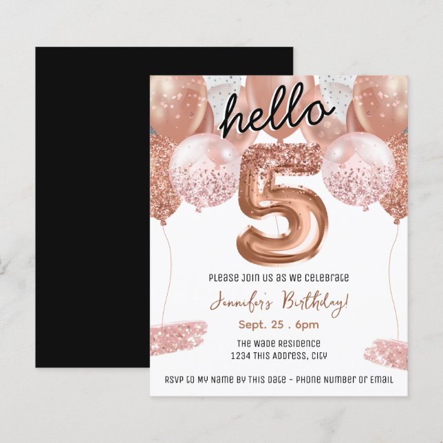 Papier Ballons de Parties scintillant rose 5e fête d'anni (Devant / Derrière)