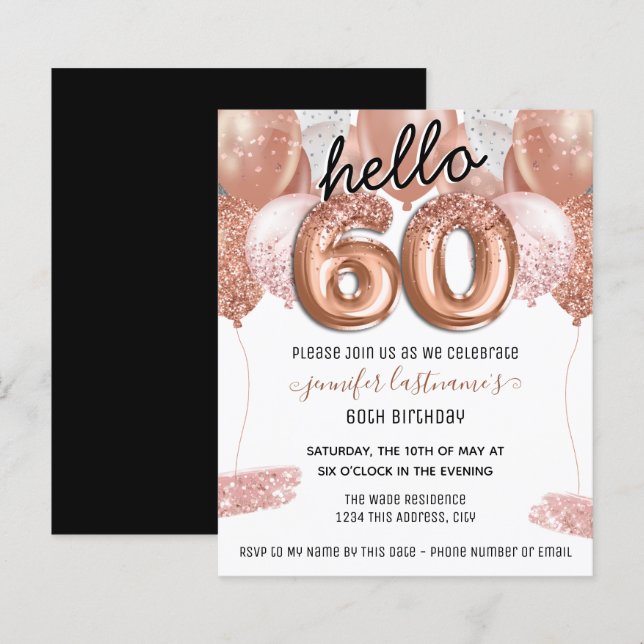 Papier Ballons de Parties scintillant rose 60e fête d'ann (Devant / Derrière)