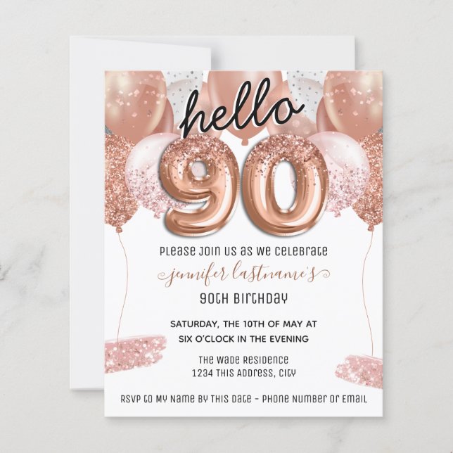 Papier Ballons de Parties scintillant rose 90e fête d'ann (Devant)
