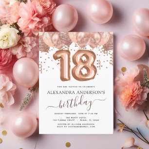 Papier Ballons d'or rose 18e anniversaire de fête Invitat