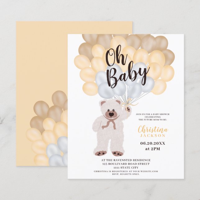 Papier Ballons d'ours en peluche budget baby shower neutr (Devant / Derrière)