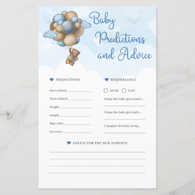 Papier Ballons en forme d'ours en peluche Prédictions et  (Devant)