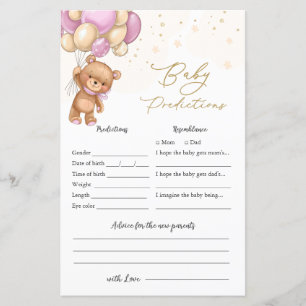 Papier Ballons rose ours Baby shower prédiction bébé