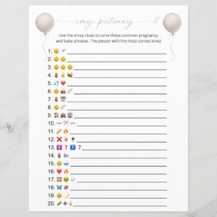 Papier Balloon Beige Emoji jeu de Baby shower Pictionary
